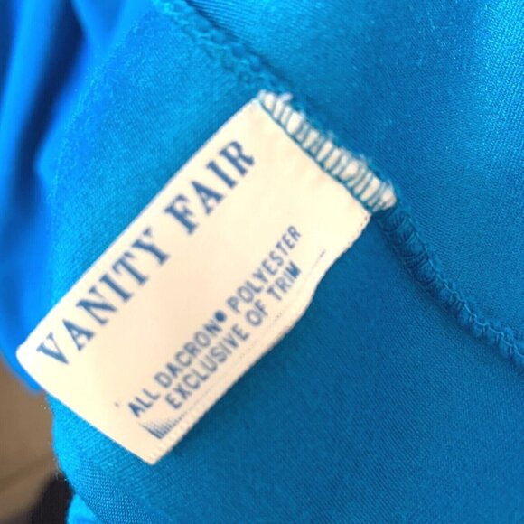 Vintage Vanity Fair Bath Robe M Turquoise Blue Neck Sleeve Trim Pearl Button Zip - Picture 7 of 11